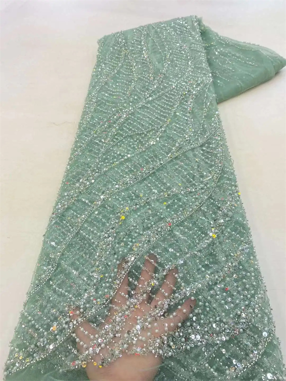 Glitter Tablecloth - African Sequins Beaded Groom Lace Fabric