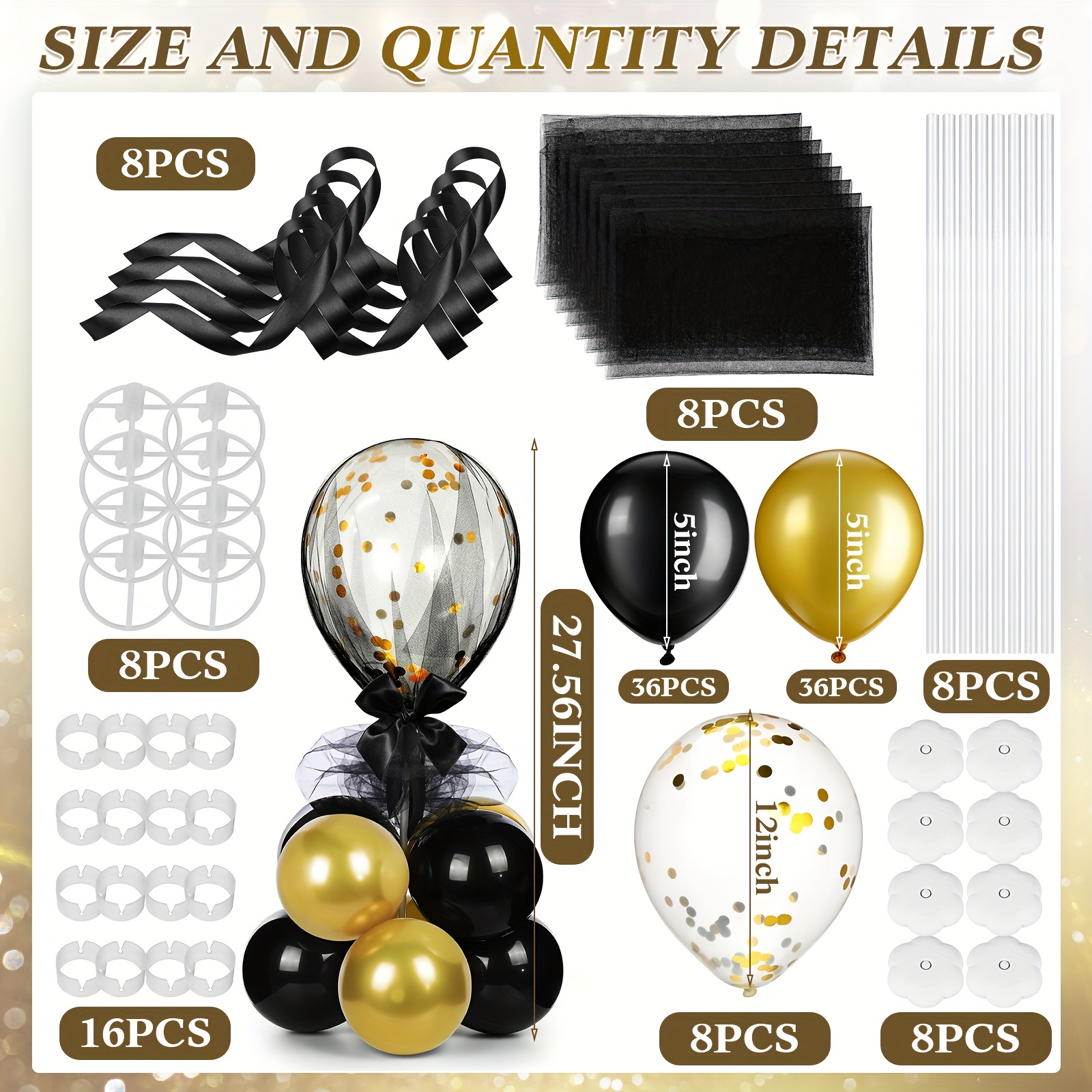 8 Set, Black & Gold Balloon Ce - Centerpiece Stick reseña y precio