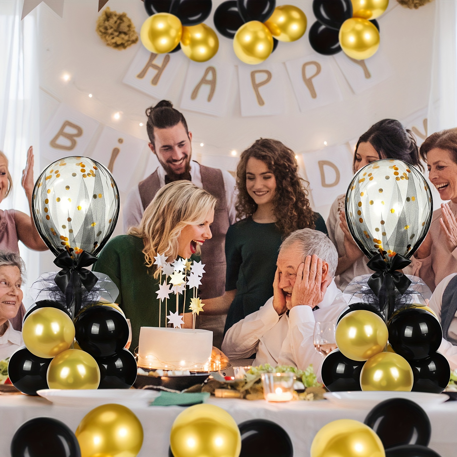 8 Set, Black & Gold Balloon Ce - Centerpiece Stick reseña y precio