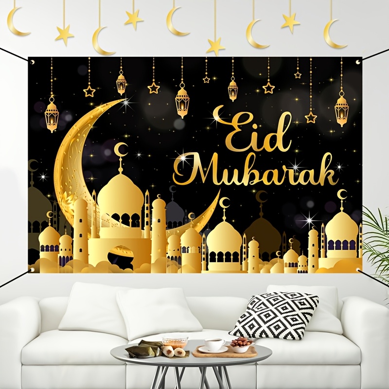 VIKAMA Eid Al Fitr Happy Backg - Party Banner Gold reseña y precio