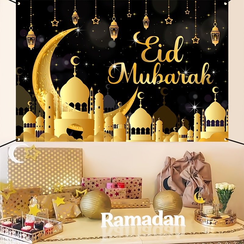 VIKAMA Eid Al Fitr Happy Backg - Party Banner Gold reseña y precio