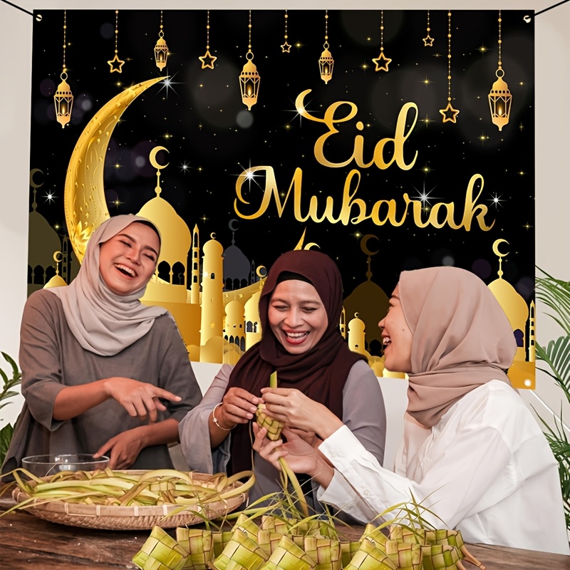 VIKAMA Eid Al Fitr Happy Backg - Party Banner Gold reseña y precio
