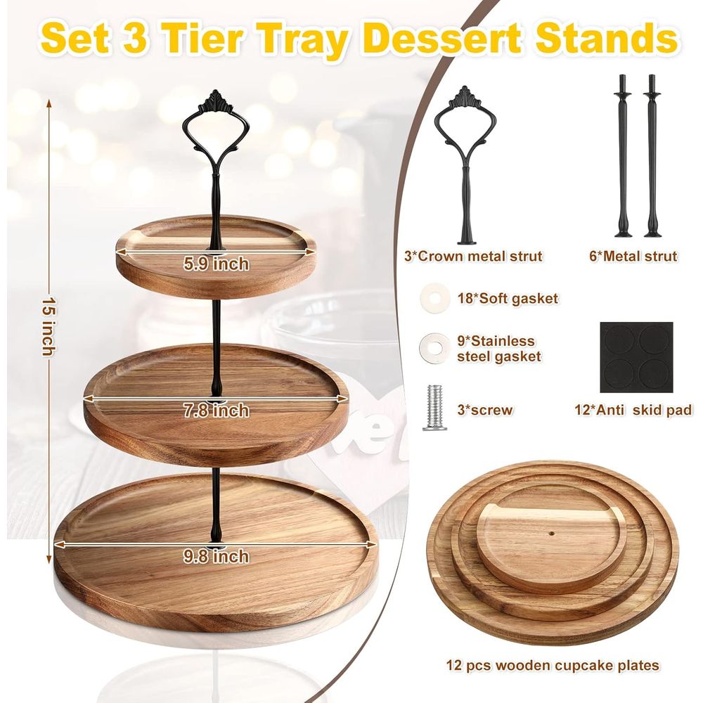 3 Set 3 Tier Wood Cupcake Stan - Cupcake Stand Tier reseña y precio