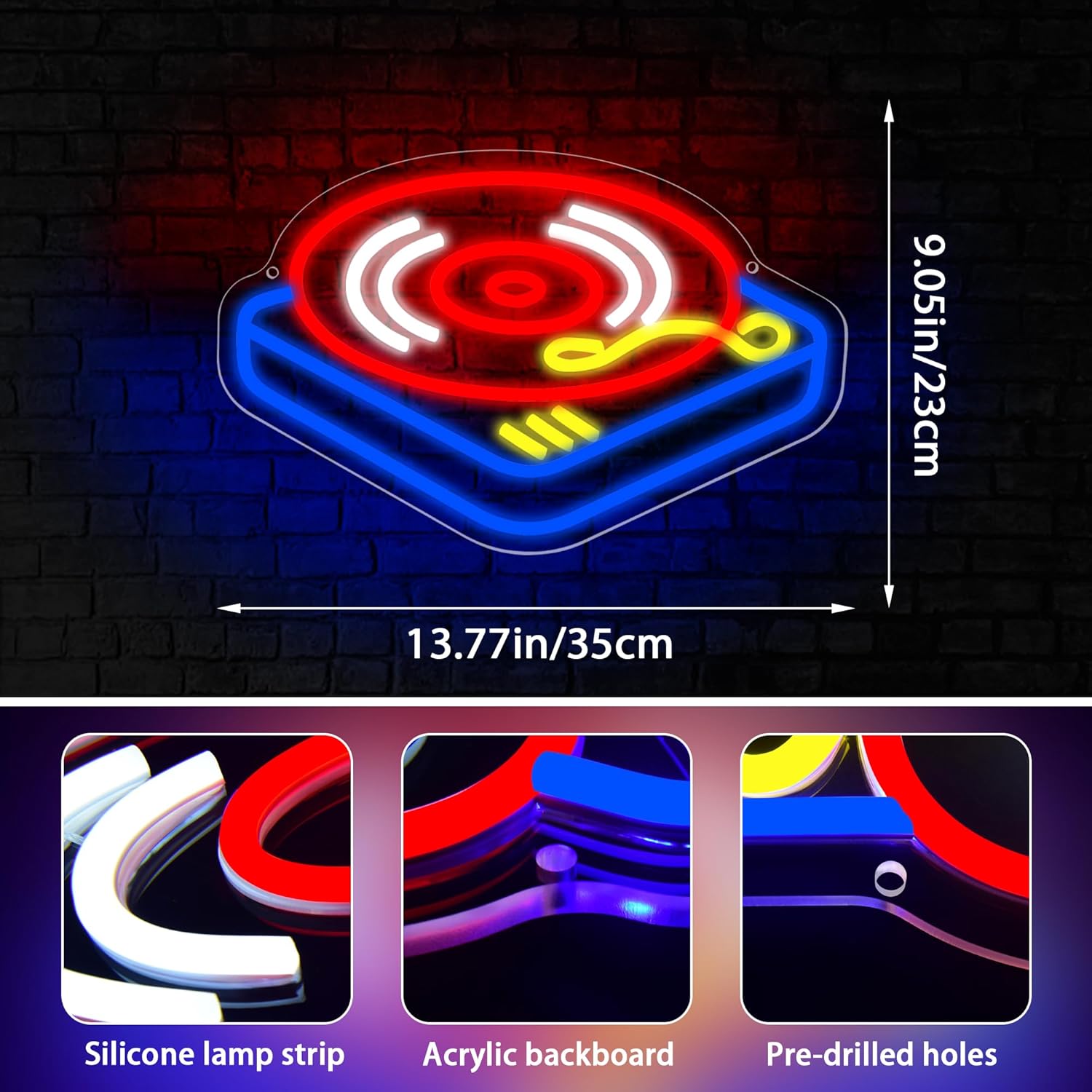 Record Player Neon Sign Guita  - Neon Sign Party reseña y precio