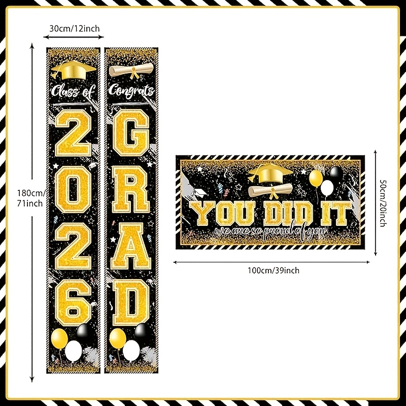 2D 3Pcs 2026 Graduation Banner - Party Banner Gold reseña y precio