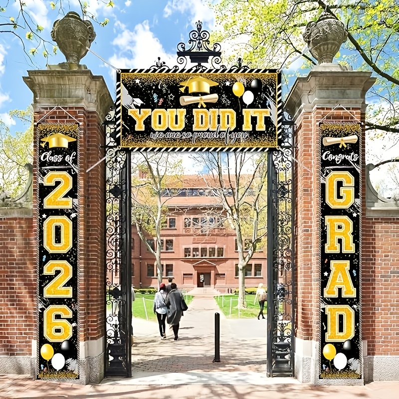 2D 3Pcs 2026 Graduation Banner - Party Banner Gold reseña y precio