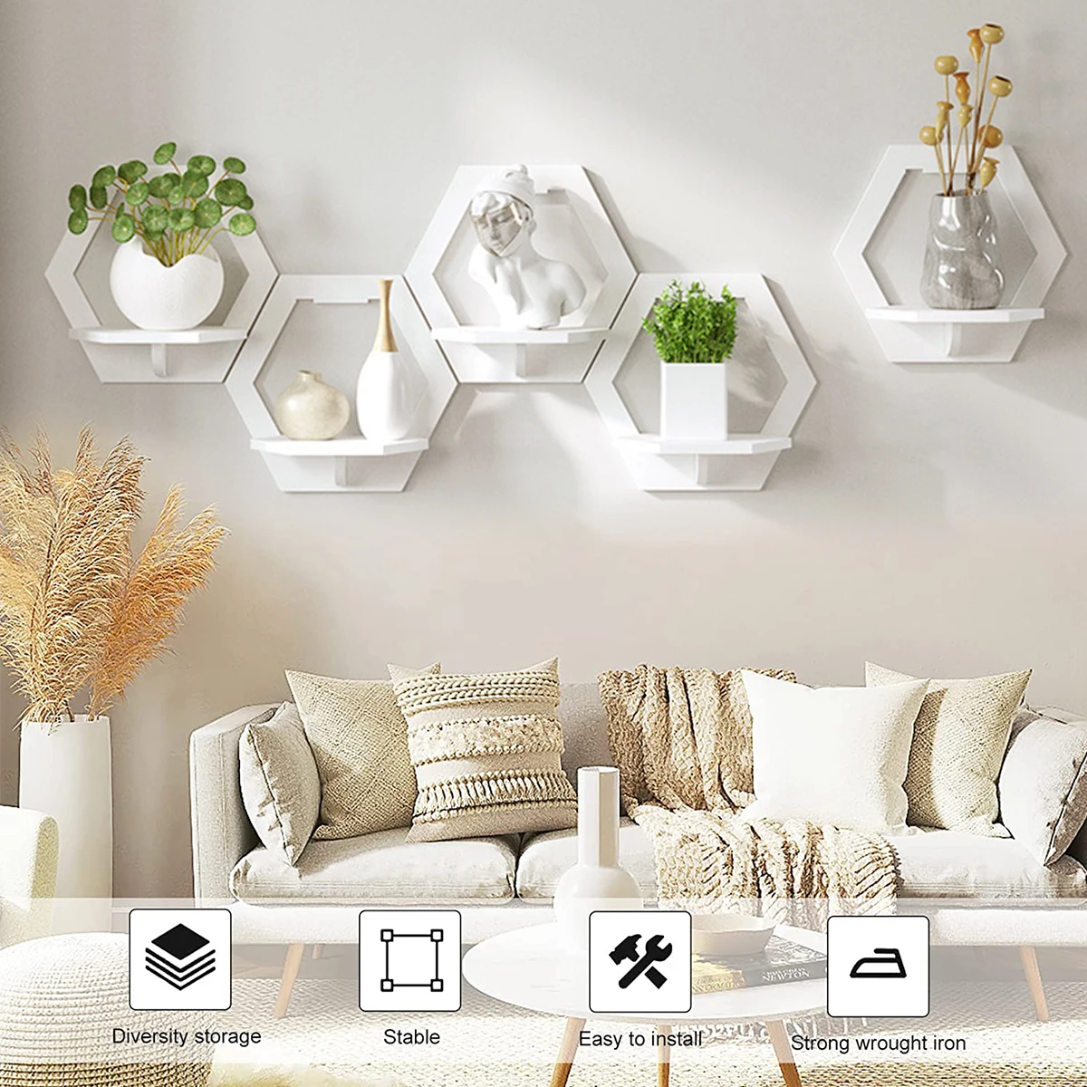 3Pcs Hexagon Wall Shelf Punch  - Flower Wall Panel reseña y precio