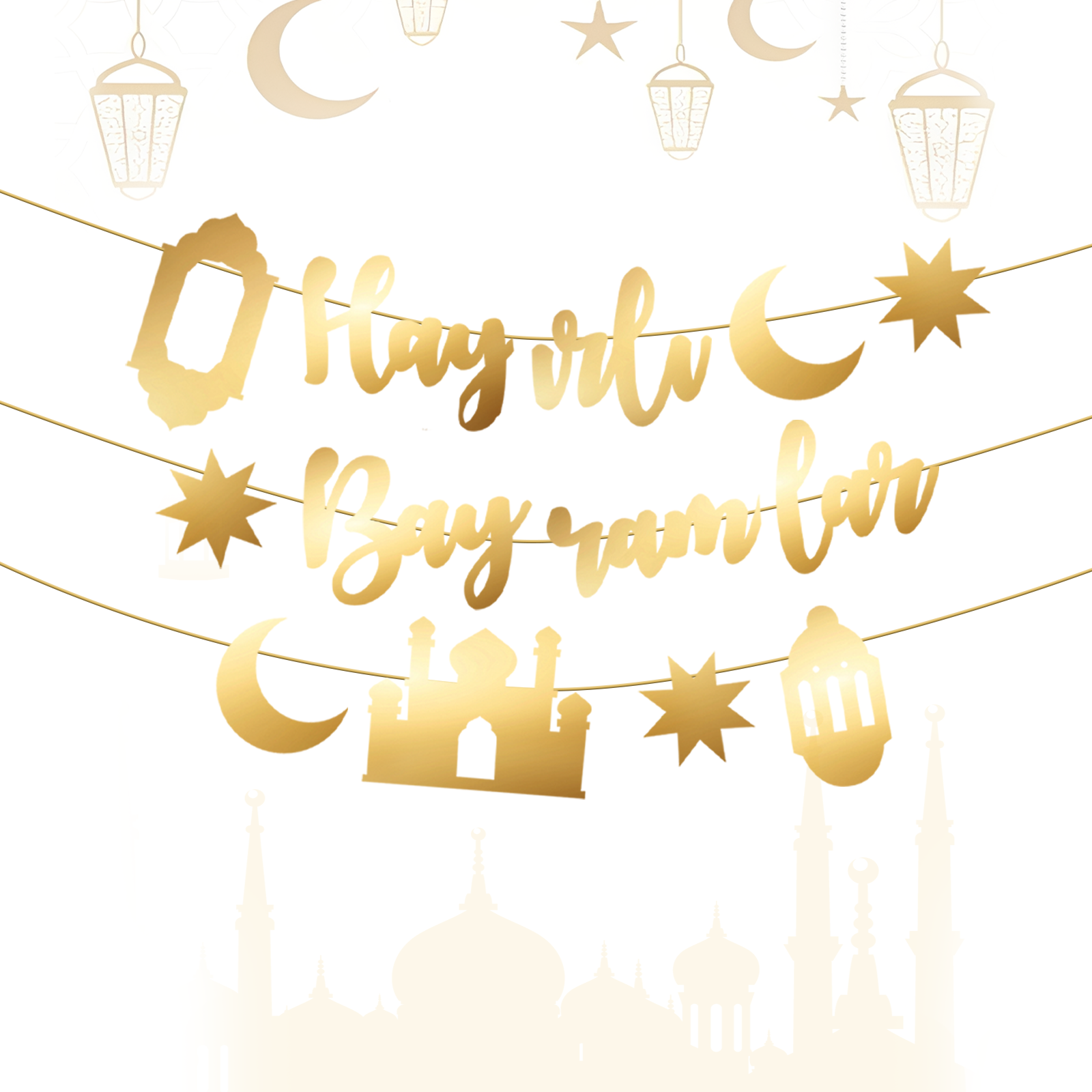 Hayirli Bayramlar Garland Deco - Party Banner Gold reseña y precio