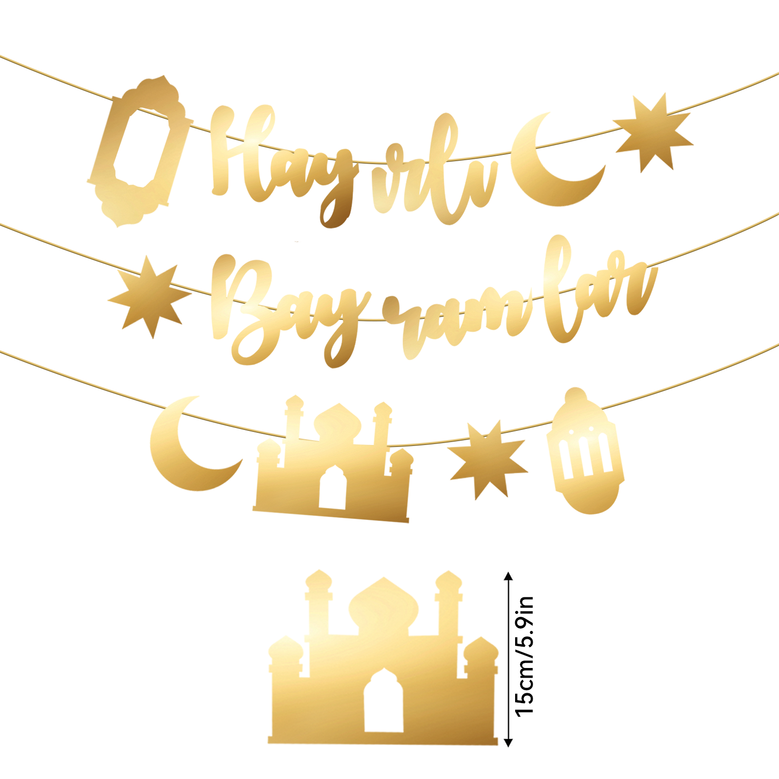 Hayirli Bayramlar Garland Deco - Party Banner Gold reseña y precio