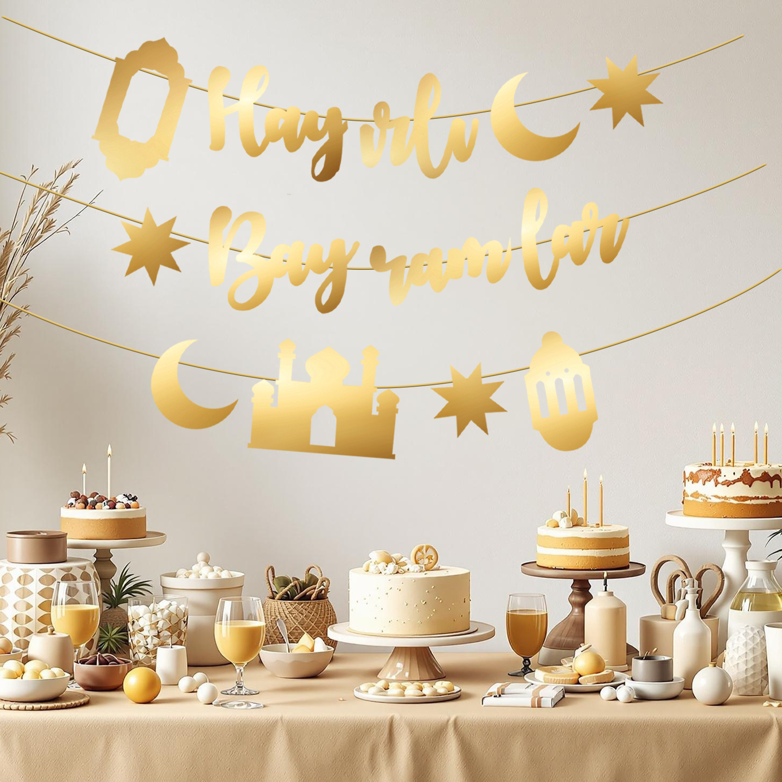 Hayirli Bayramlar Garland Deco - Party Banner Gold reseña y precio