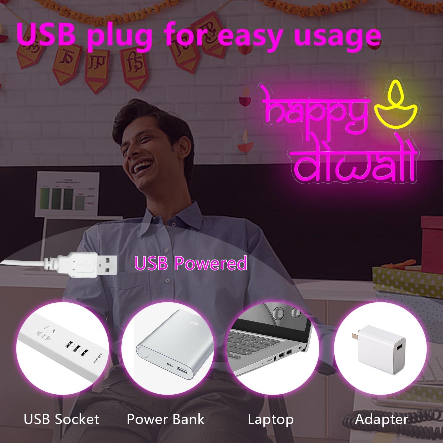 Happy Diwali Neon Sign USB Pow - Neon Sign Party reseña y precio