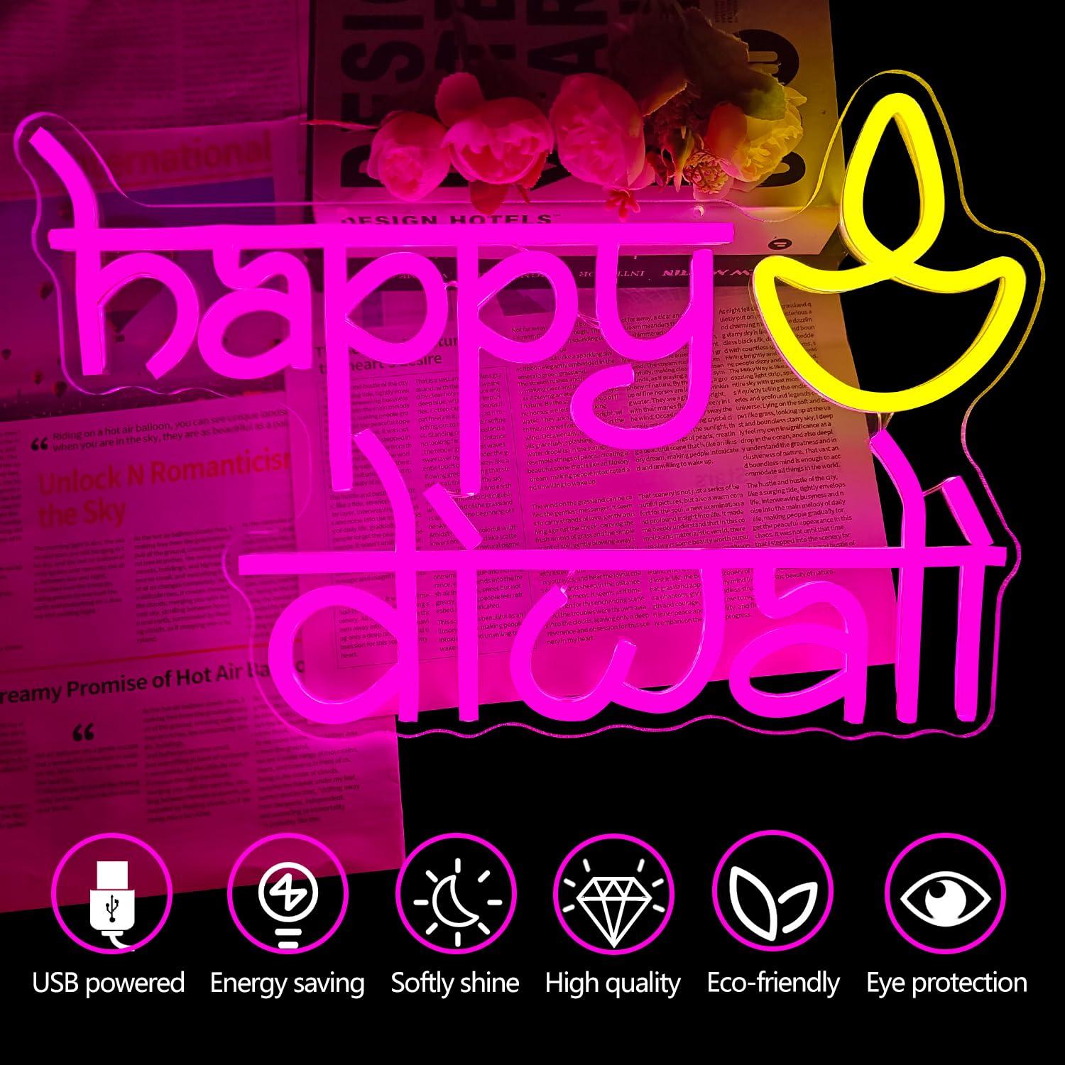 Happy Diwali Neon Sign USB Pow - Neon Sign Party reseña y precio