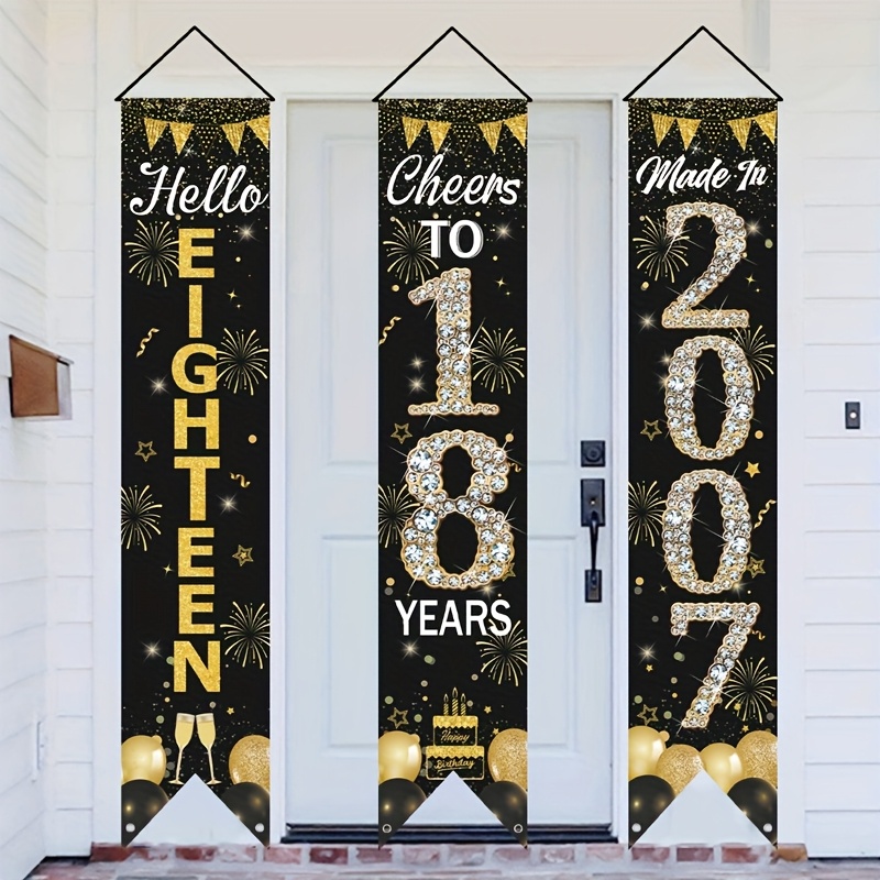 2D 3Pcs 18th Birthday Door Ban - Party Banner Gold reseña y precio