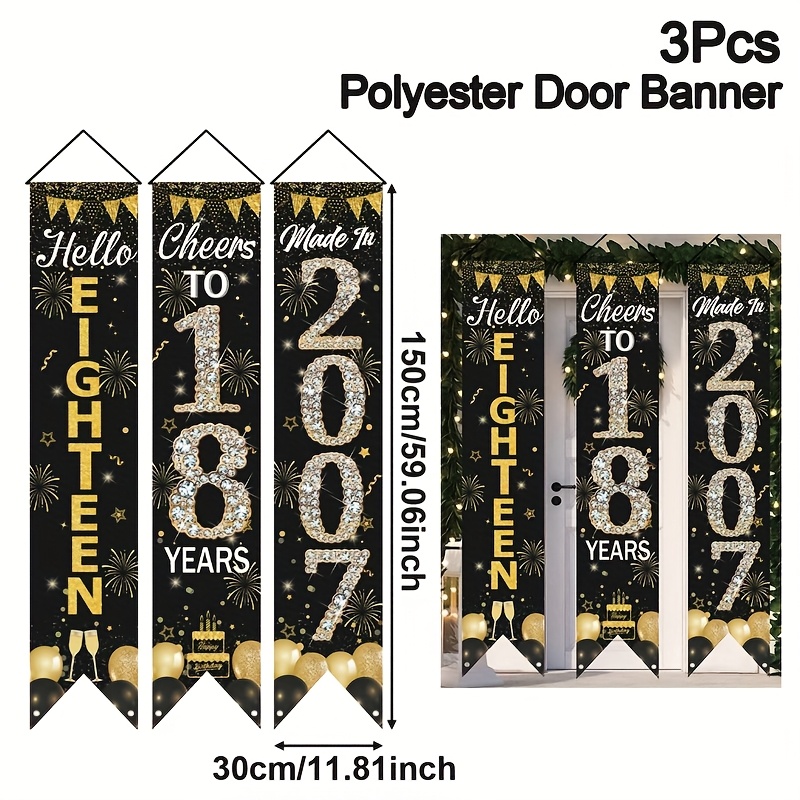 2D 3Pcs 18th Birthday Door Ban - Party Banner Gold reseña y precio