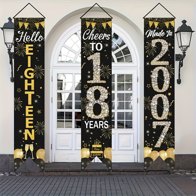 2D 3Pcs 18th Birthday Door Ban - Party Banner Gold reseña y precio