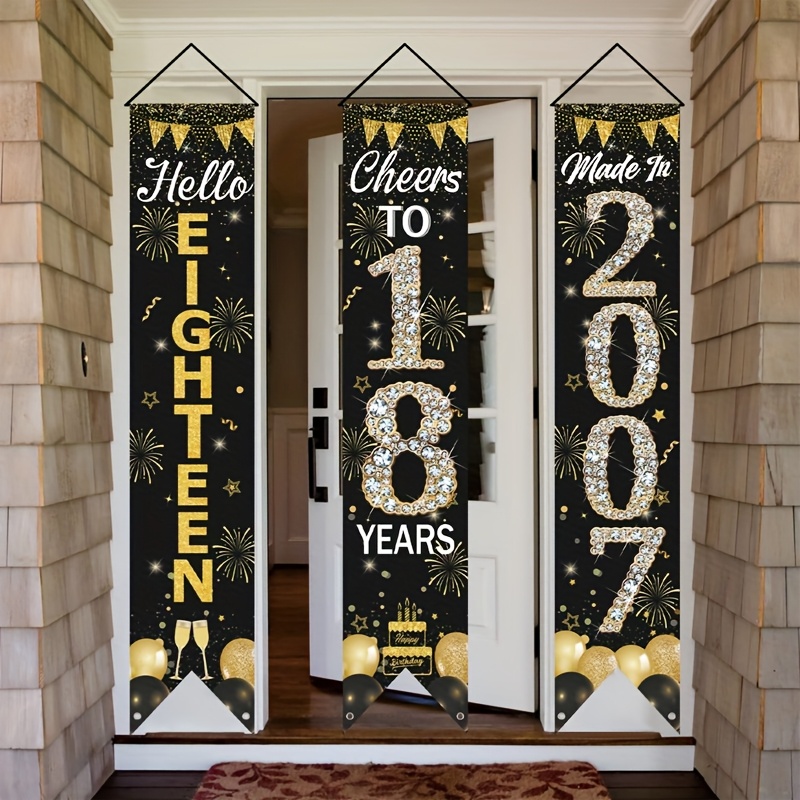 2D 3Pcs 18th Birthday Door Ban - Party Banner Gold reseña y precio