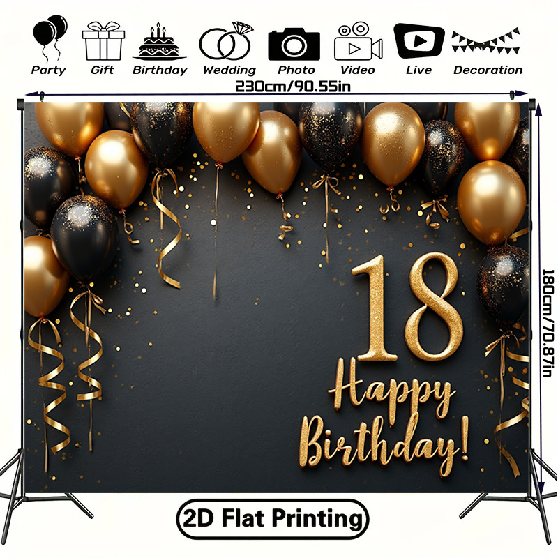 2D 1Pc Black & Gold Balloons B - Party Banner Gold reseña y precio