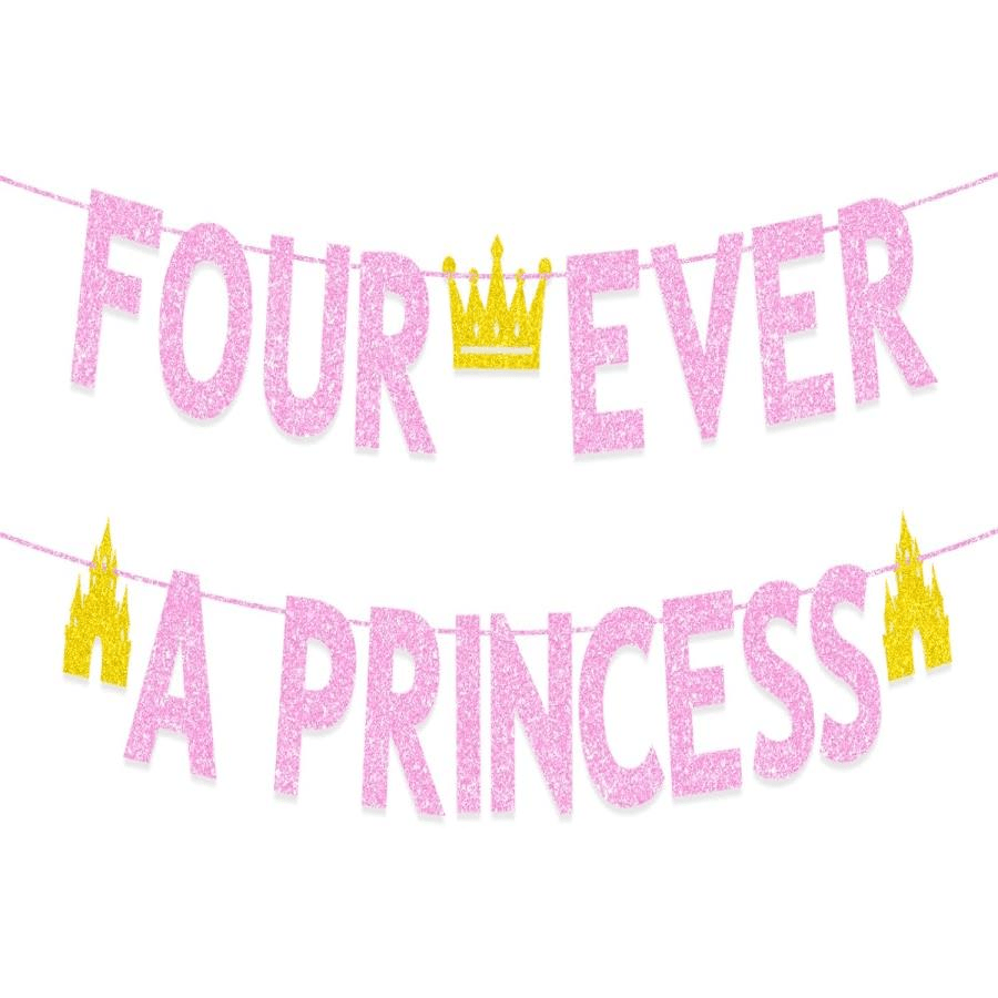 Princess 4th Birthday Decorati - Party Banner Gold reseña y precio