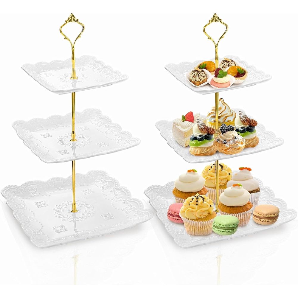 2 Pack 3-Tier White Ceramic Em - Cupcake Stand Tier reseña y precio