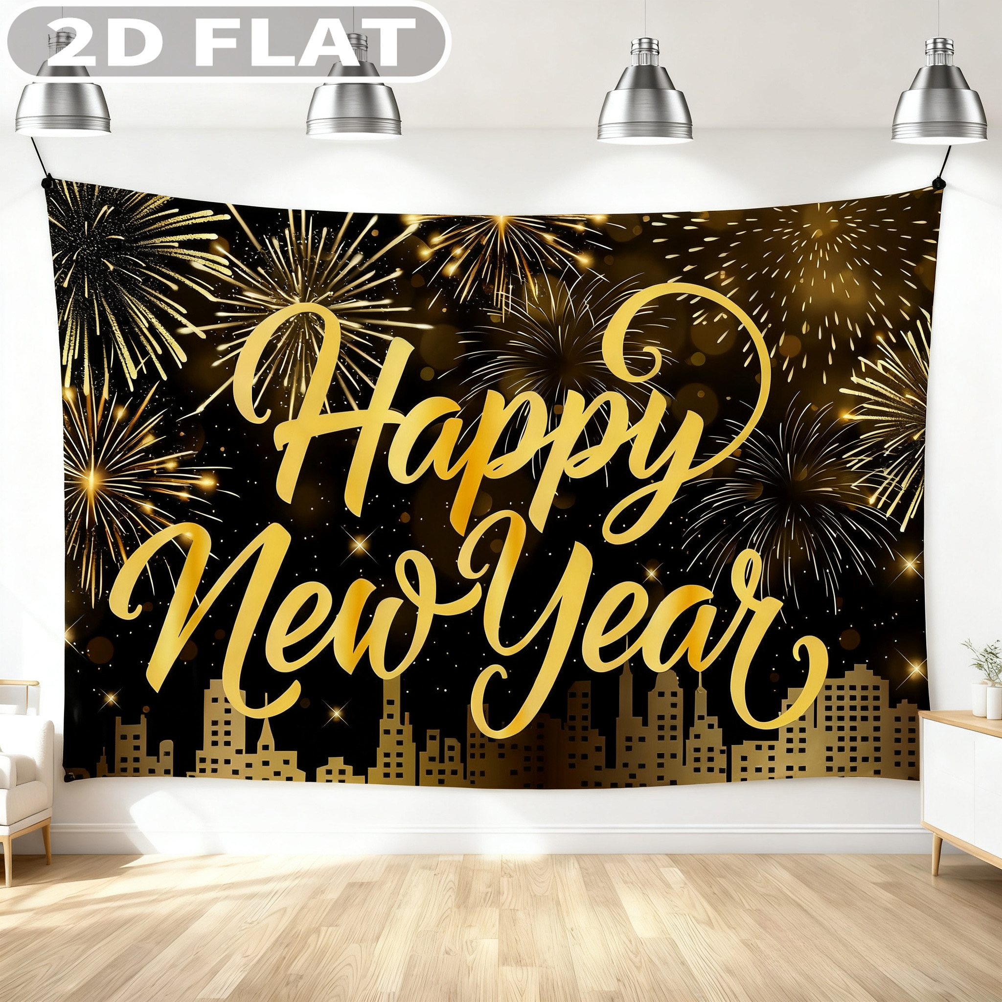 1pc Happy New Year Party Photo - Party Banner Gold reseña y precio