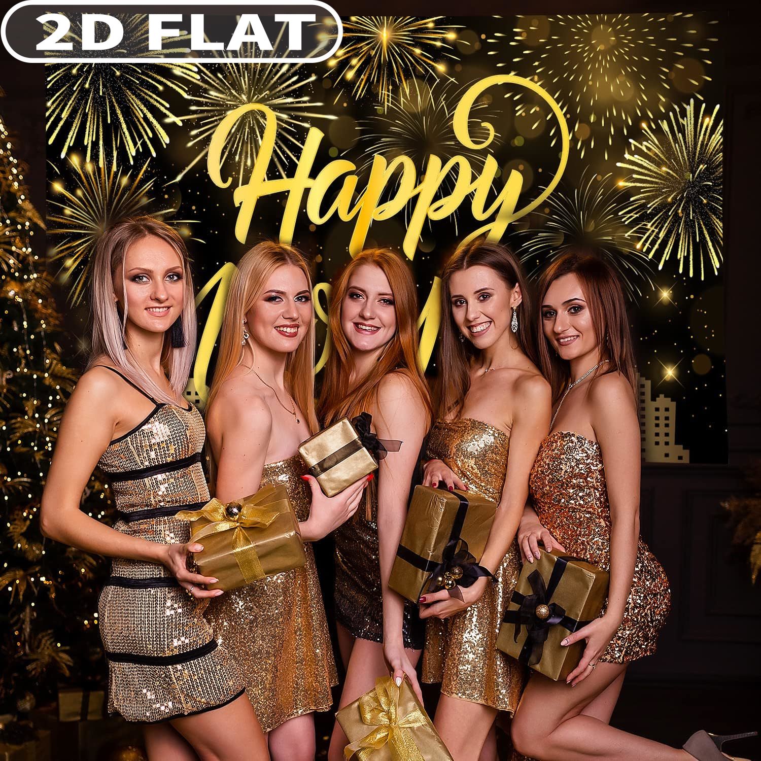 1pc Happy New Year Party Photo - Party Banner Gold reseña y precio