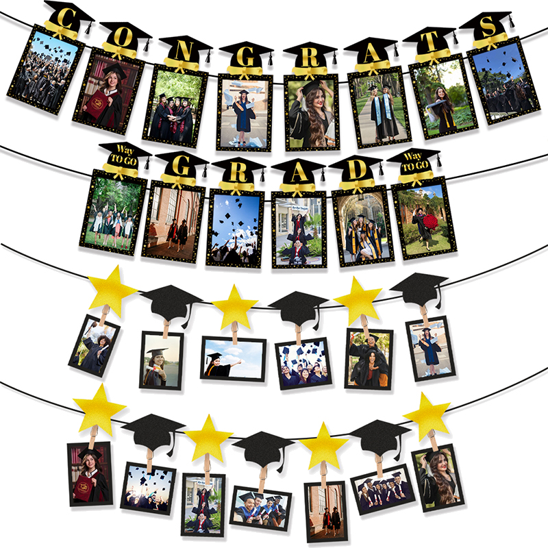 Black Gold Graduation Photo Ba - Party Banner Gold reseña y precio