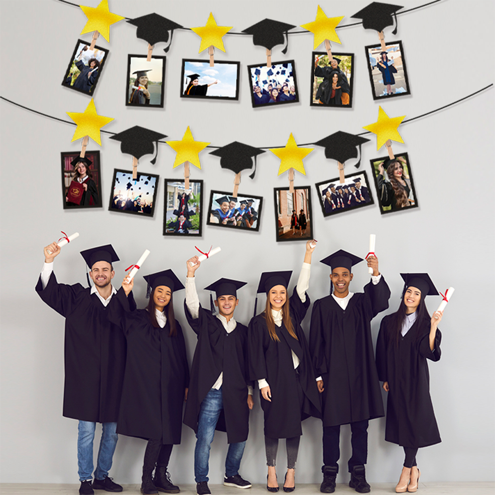 Black Gold Graduation Photo Ba - Party Banner Gold reseña y precio