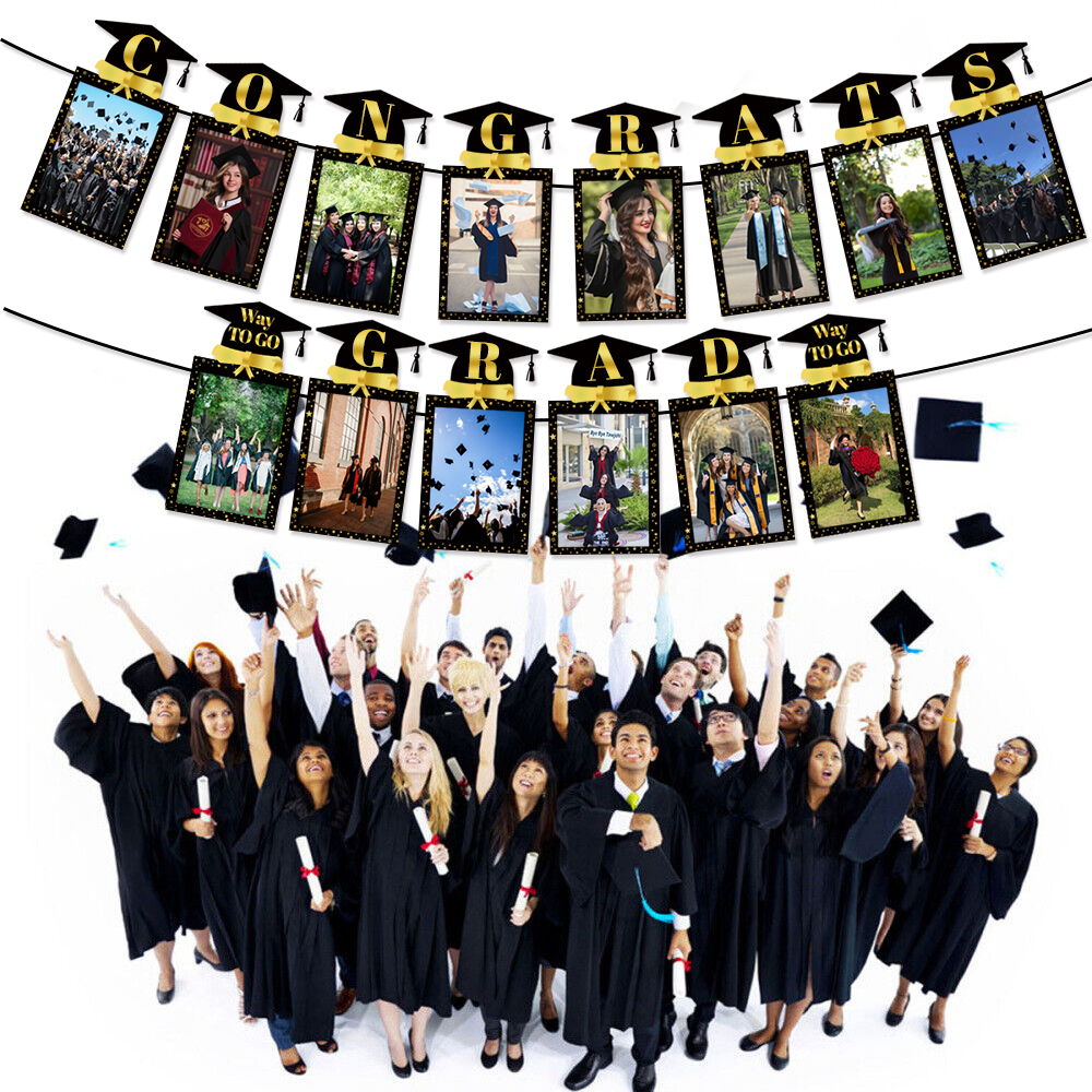 Black Gold Graduation Photo Ba - Party Banner Gold reseña y precio