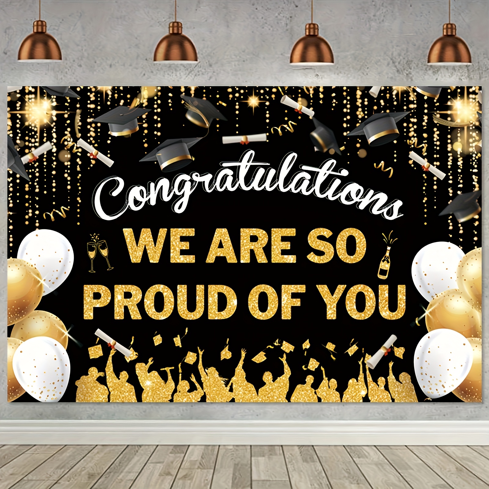 2D FlatGraduation Party Banner - Party Banner Gold reseña y precio