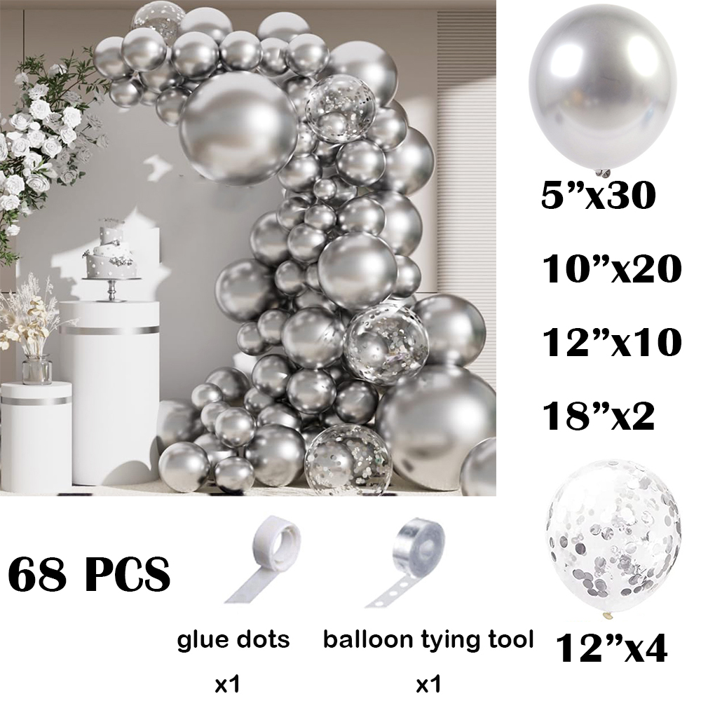 68Pcs Metallic Silver Balloons - Balloon Arch Kit reseña y precio