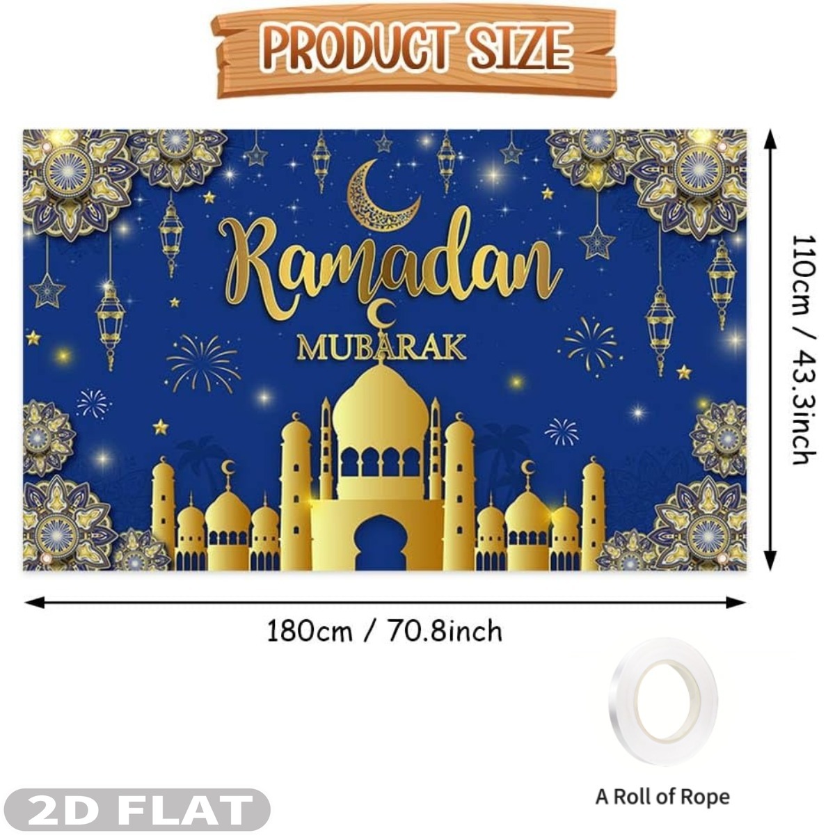 2D FLAT 1pc Ramadan Mubarak Fe - Party Banner Gold reseña y precio