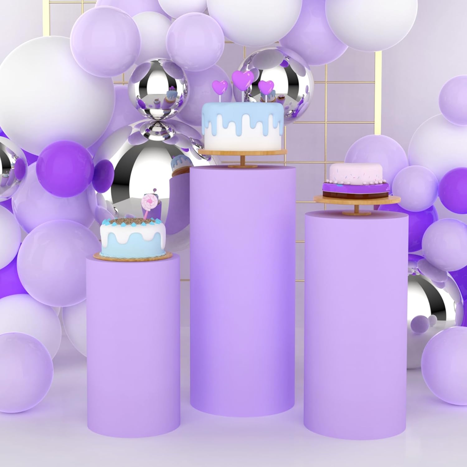 Yeele Purple Cylinder Stand Co - Dessert Table Backdrop reseña y precio