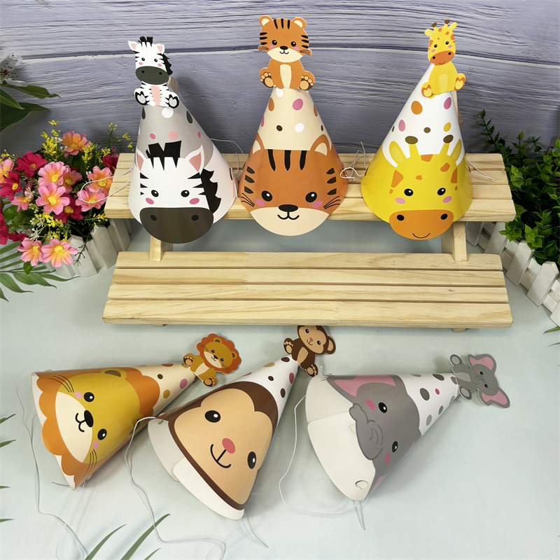 6Pcs Jungle Animal Paper Hats  - Party Hat Cone reseña y precio