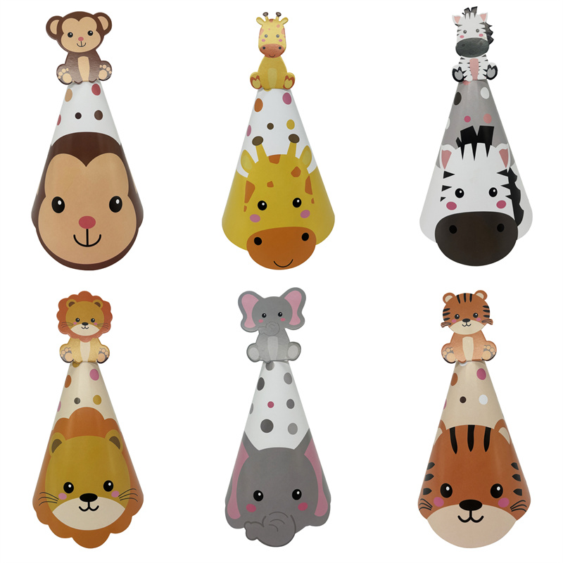 6Pcs Jungle Animal Paper Hats  - Party Hat Cone reseña y precio