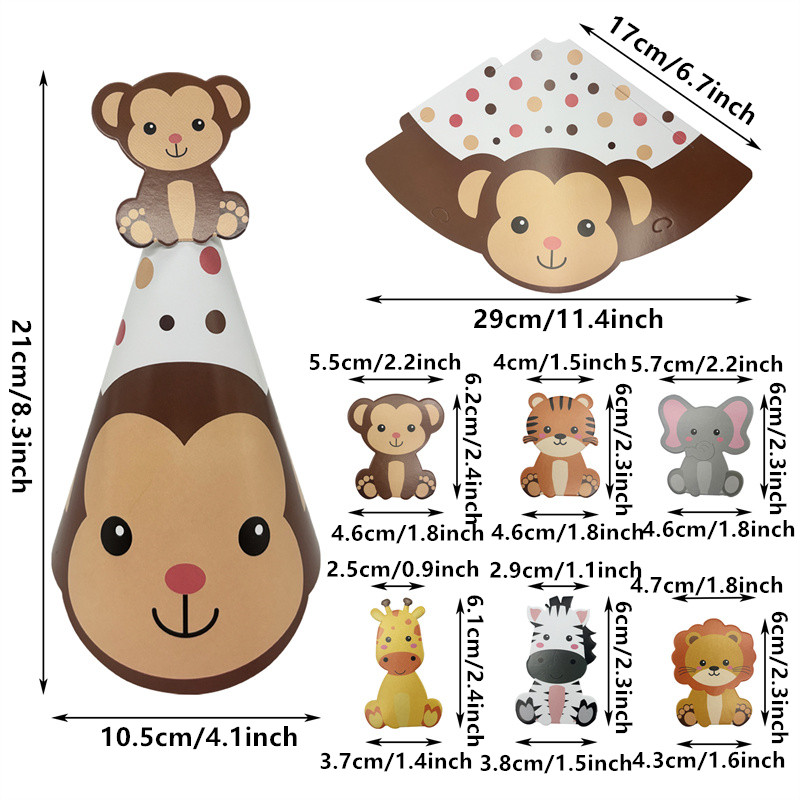 6Pcs Jungle Animal Paper Hats  - Party Hat Cone reseña y precio