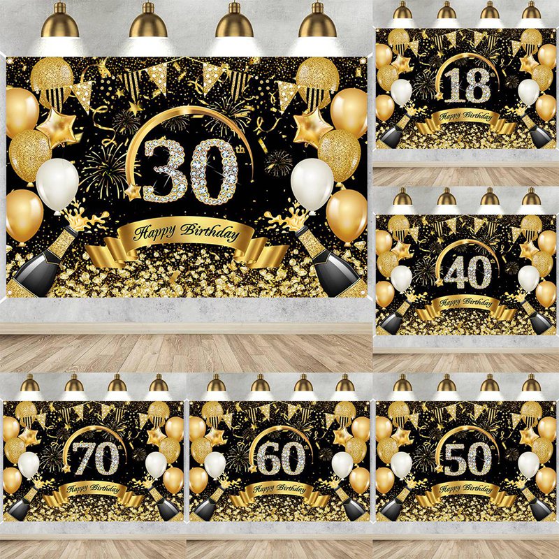 Happy 30th 40th 50th Birthday  - Party Banner Gold reseña y precio
