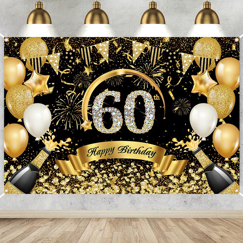 Happy 30th 40th 50th Birthday  - Party Banner Gold reseña y precio