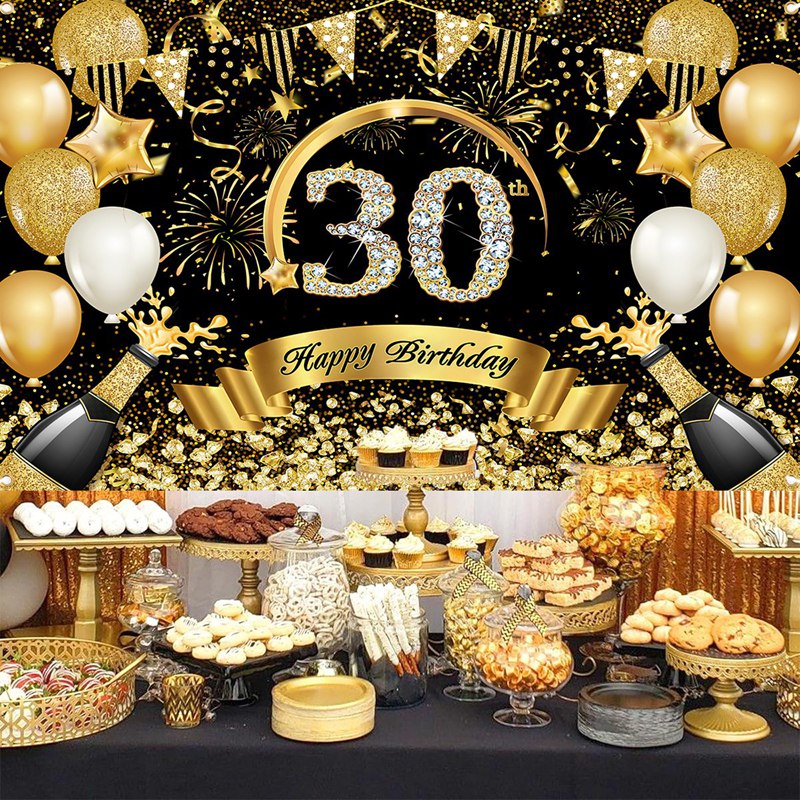 Happy 30th 40th 50th Birthday  - Party Banner Gold reseña y precio