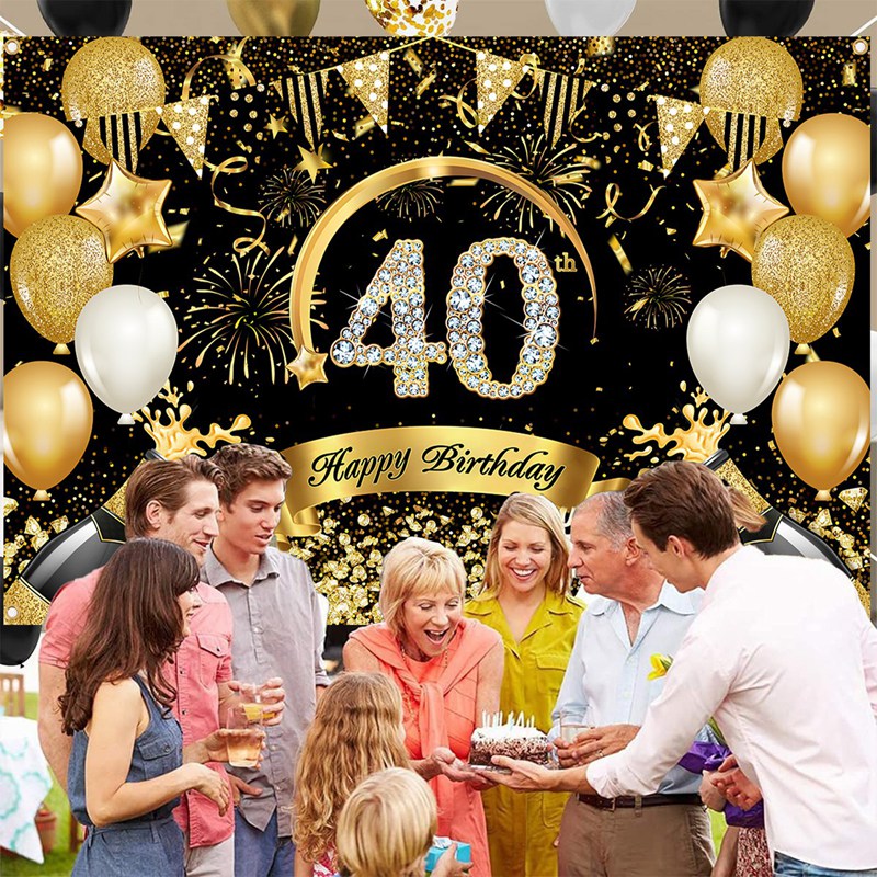 Happy 30th 40th 50th Birthday  - Party Banner Gold reseña y precio