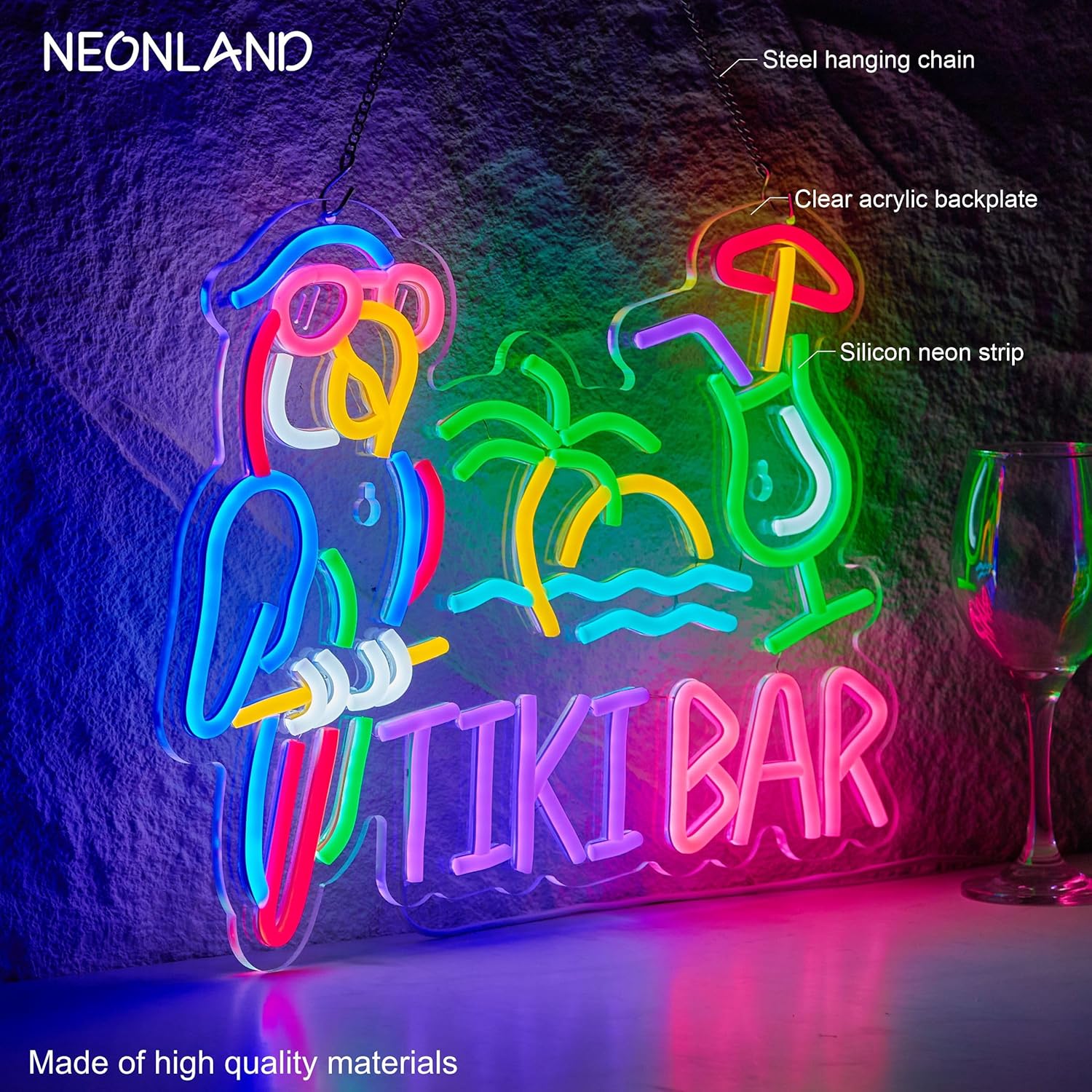 Tiki Bar Parrot Palm Tree Neon - Neon Sign Party reseña y precio