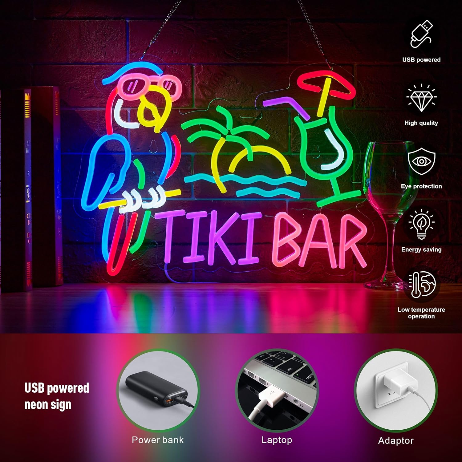 Tiki Bar Parrot Palm Tree Neon - Neon Sign Party reseña y precio