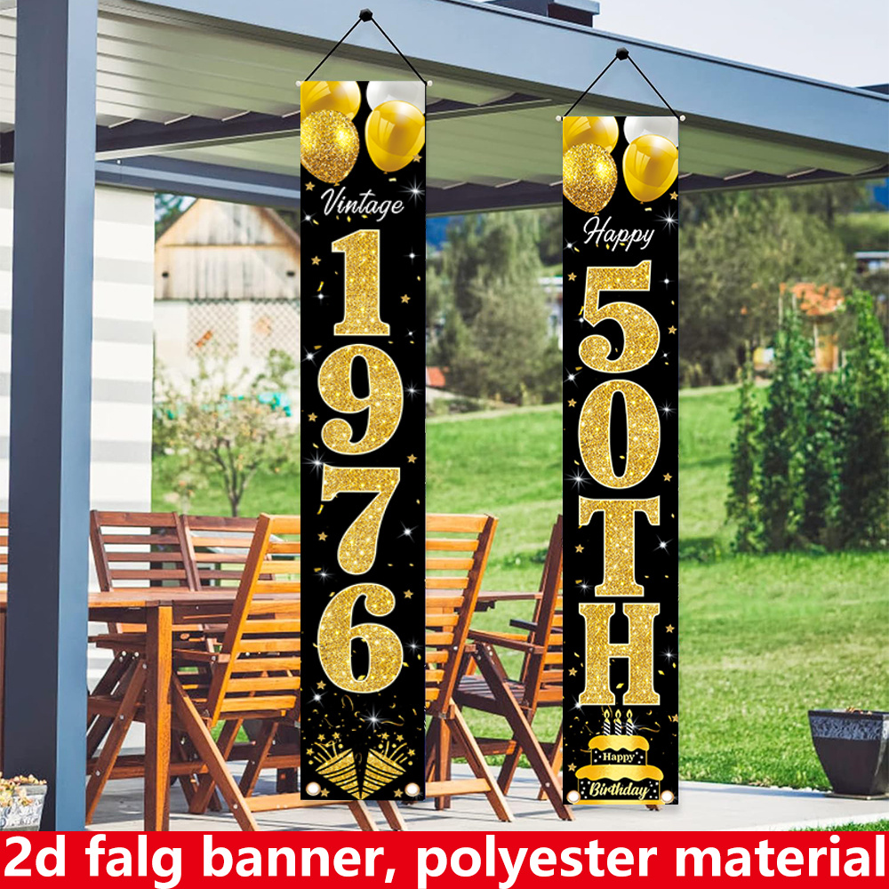 2D flat banner, 2pc birthday b - Party Banner Gold reseña y precio