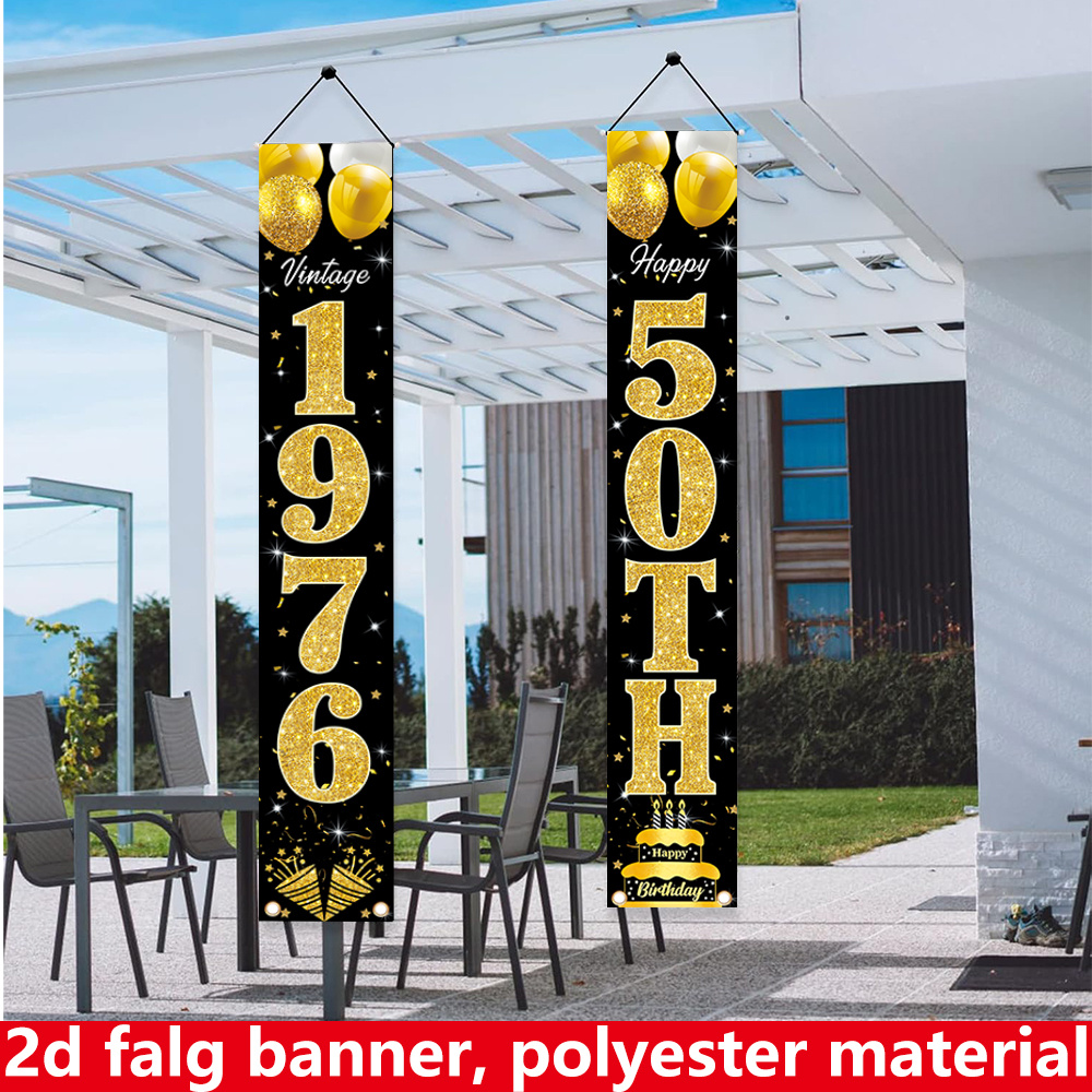2D flat banner, 2pc birthday b - Party Banner Gold reseña y precio
