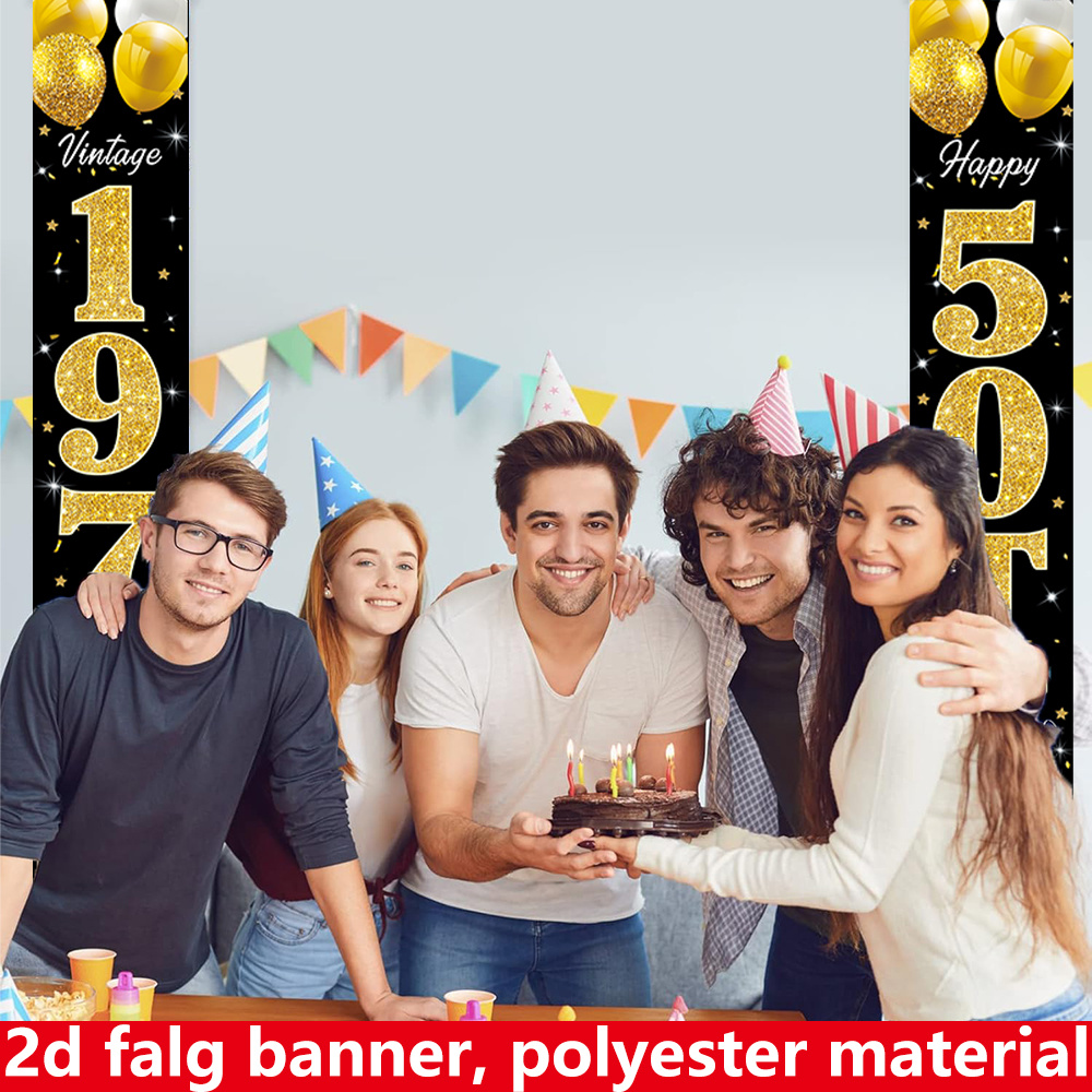 2D flat banner, 2pc birthday b - Party Banner Gold reseña y precio