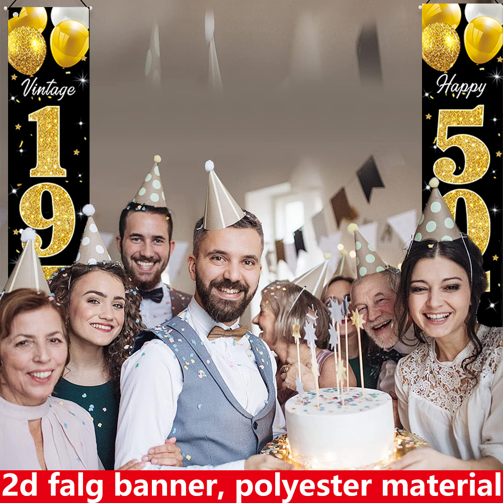 2D flat banner, 2pc birthday b - Party Banner Gold reseña y precio