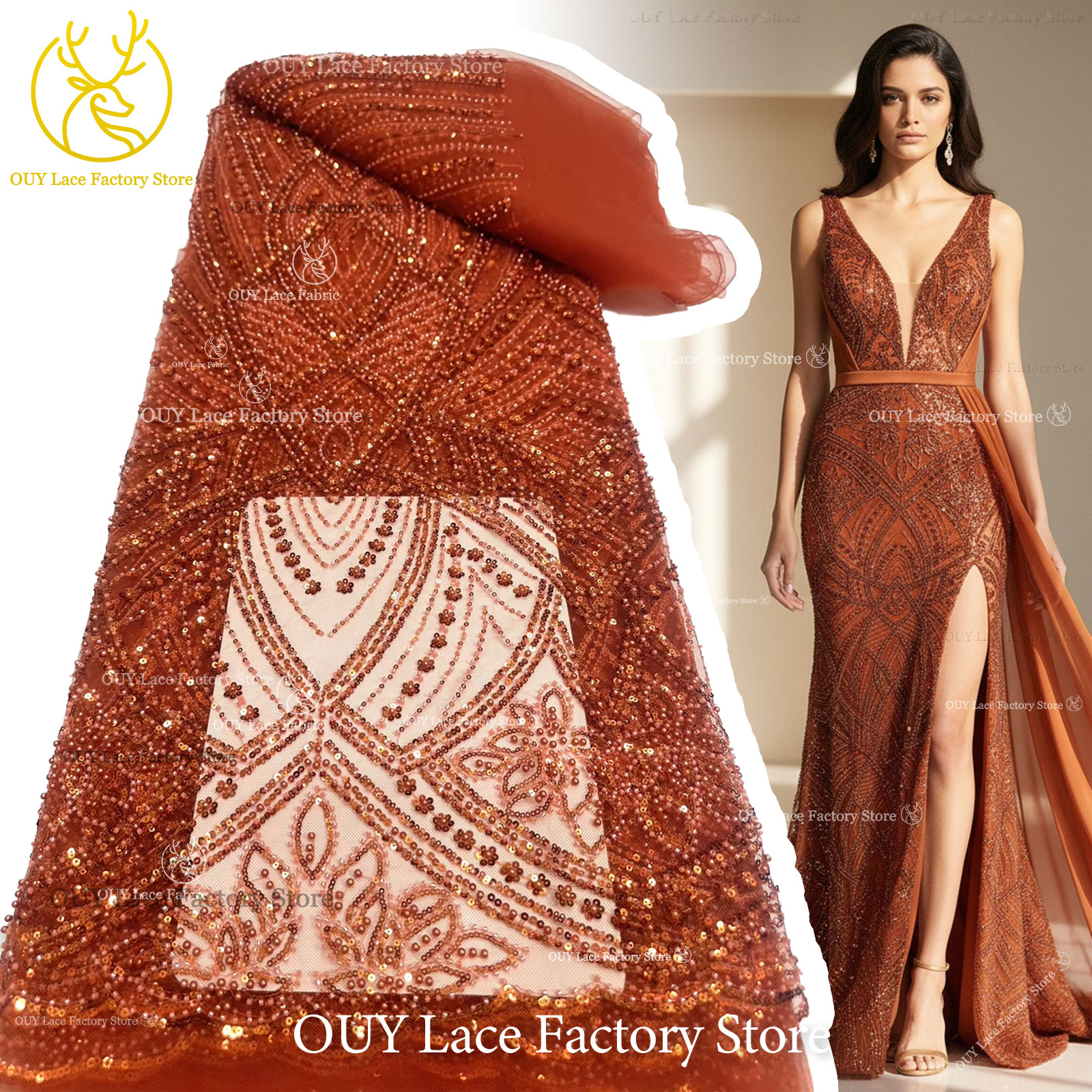 African Gold Beaded Lace Fabri - Glitter Tablecloth reseña y precio