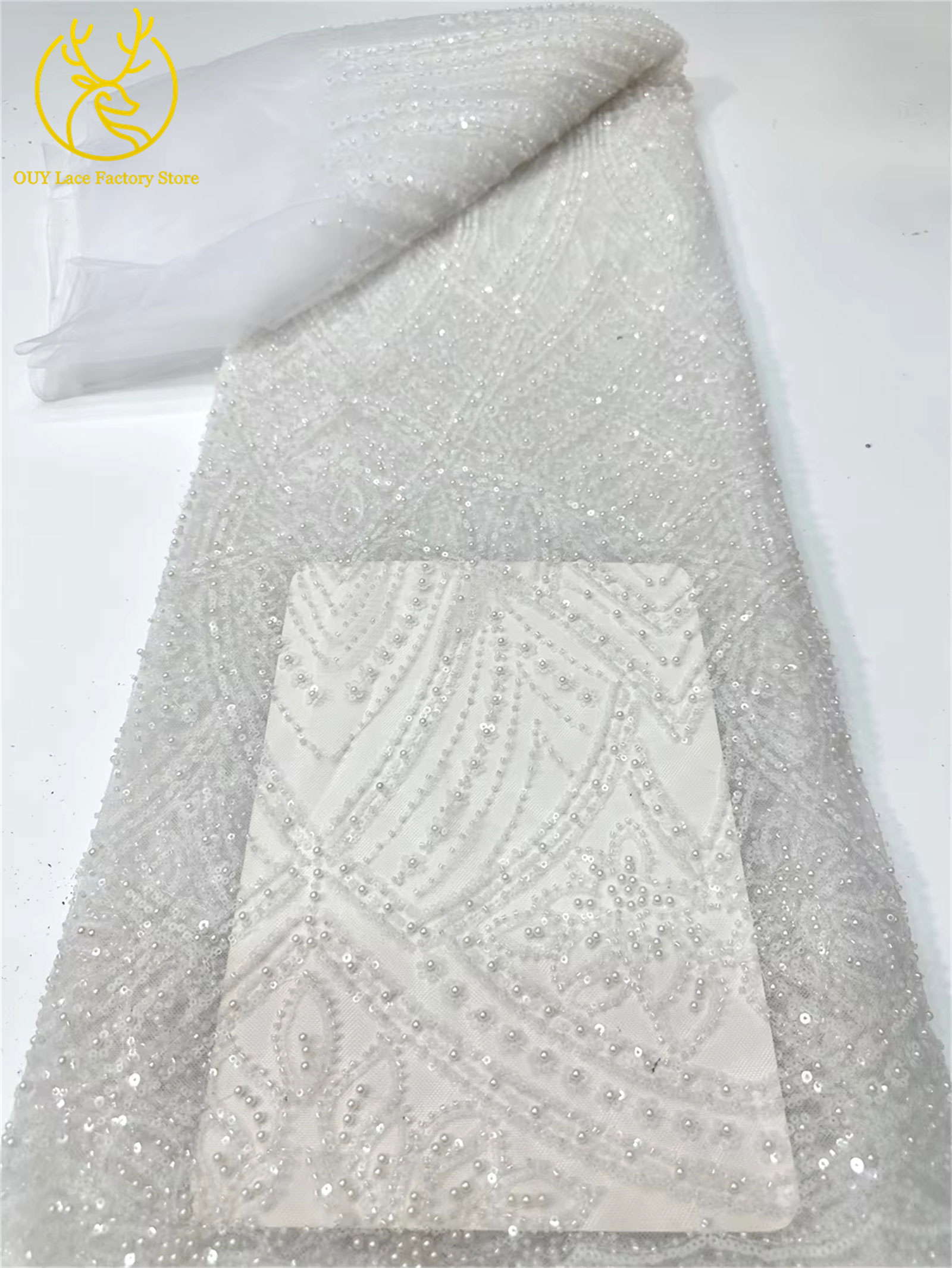 African Gold Beaded Lace Fabri - Glitter Tablecloth reseña y precio
