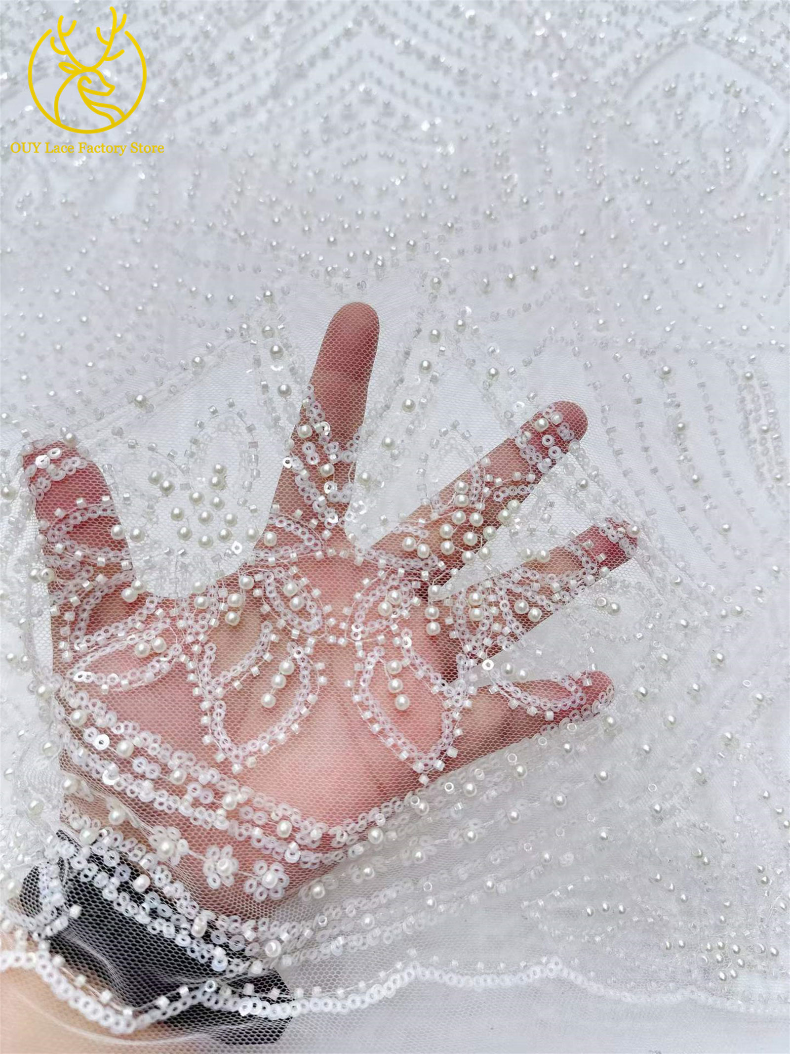 African Gold Beaded Lace Fabri - Glitter Tablecloth reseña y precio