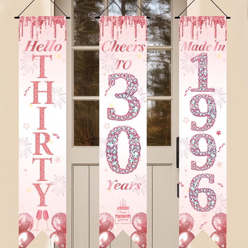 2D Flat 3Pcs Pink Gold 30th Bi - Party Banner Gold reseña y precio