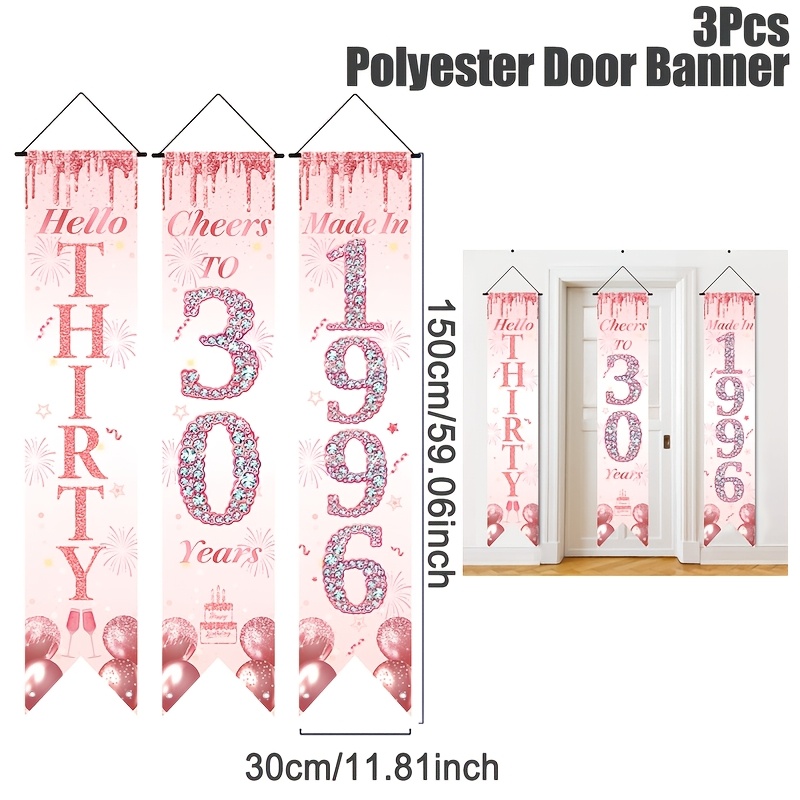 2D Flat 3Pcs Pink Gold 30th Bi - Party Banner Gold reseña y precio